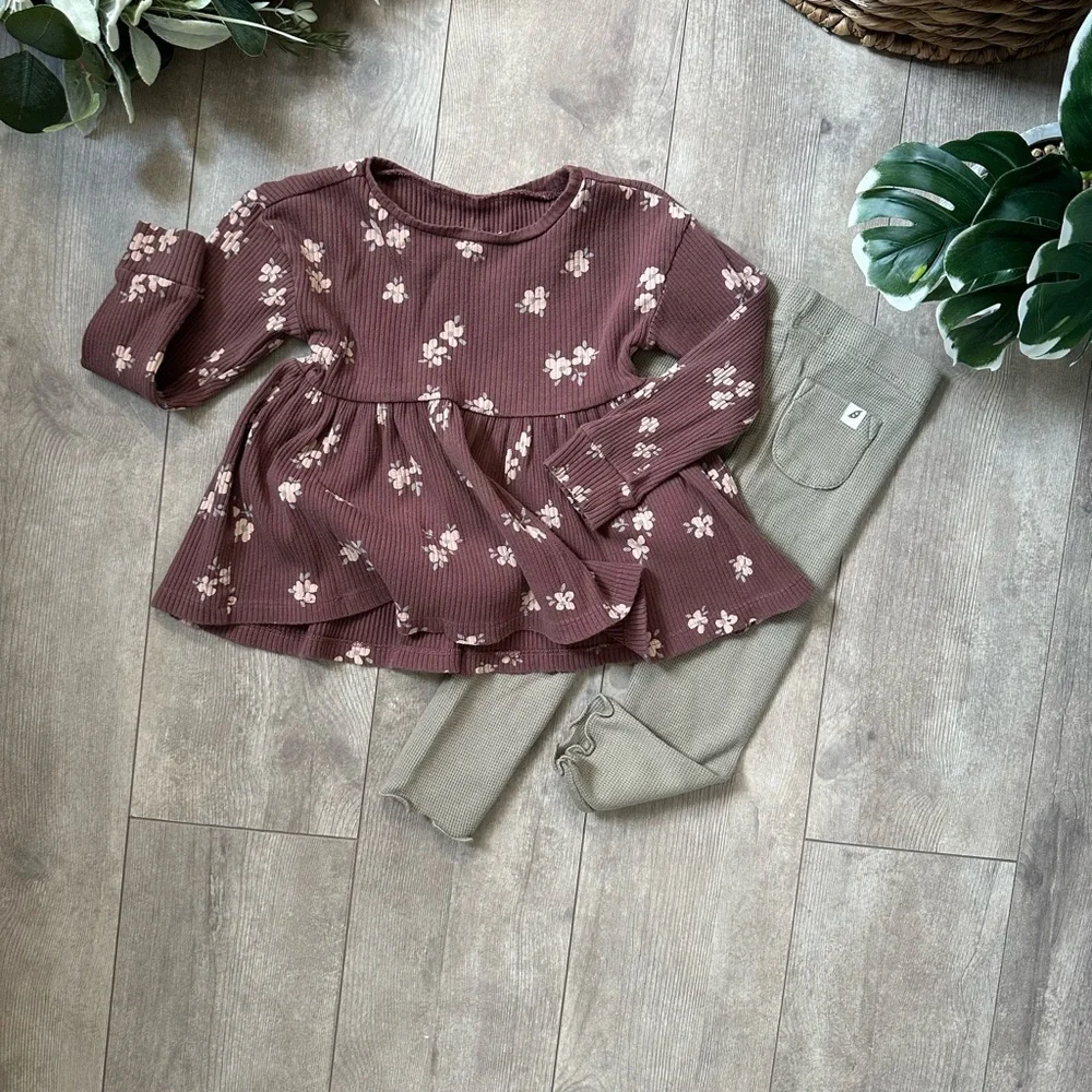 Easy Peasy Organic Cotton Boho Outfit Set Toddler Girl Rustic Floral